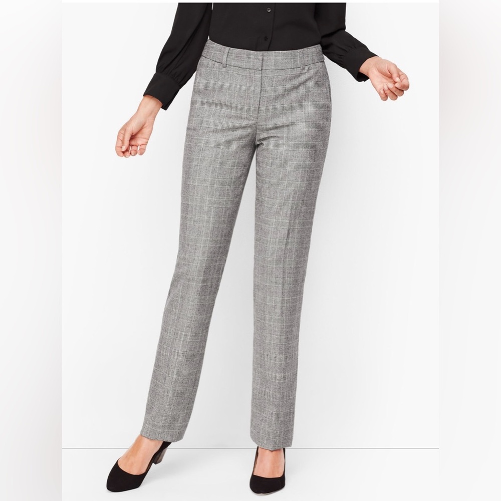 Talbot’s Black/white Glen Plaid High-Waist Straight Pants 4 Petite